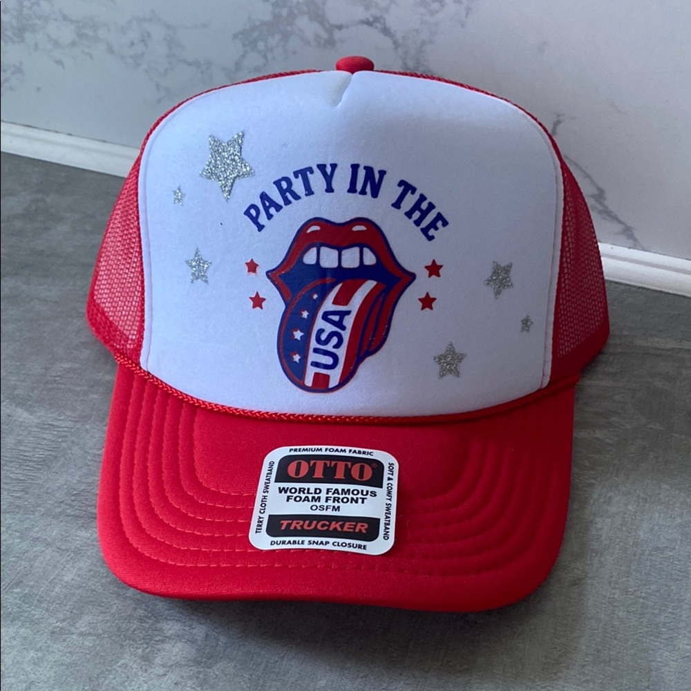 OTTO Red and White USA Party Trucker Hat